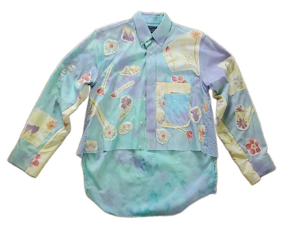 Craftcore Button Shirt OOAK Upcycle Tie Dyed Tails Medium Large Cottagecore Chic